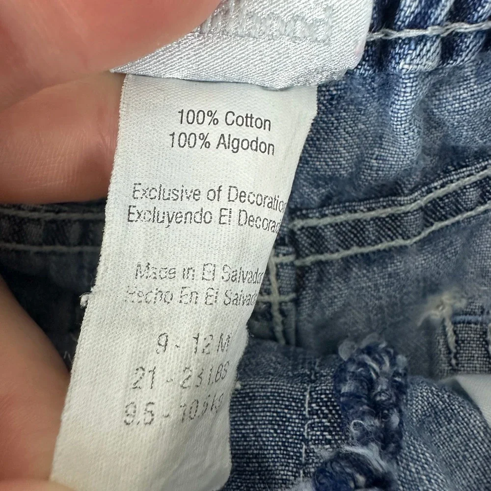 Vtg Carter's Kids Floral Embroidered Denim Jeans Baby Girls 9-12M Blue Snaps